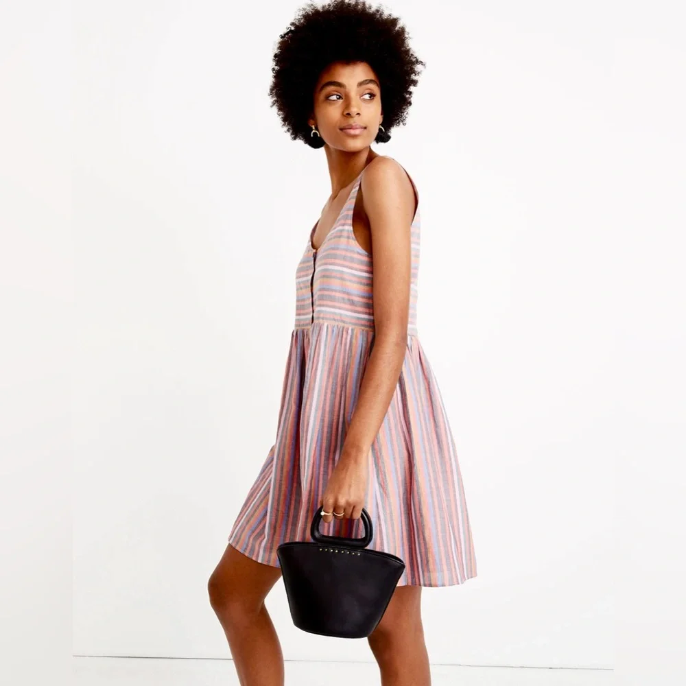 MADEWELL Scoopneck Tank Mini Dress‎ in Rainbow Stripe Women’s Size Small